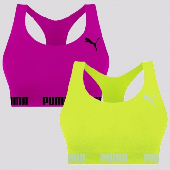 Kit 2 Tops Puma Sem Costura Amarelo e Pink