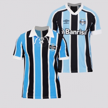 Kit Camisa Umbro Grêmio I 2021 + Camisa Retrô Azul e Branca