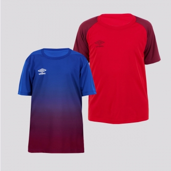 Kit Camisa Umbro TWR Juvenil Vermelha e Azul