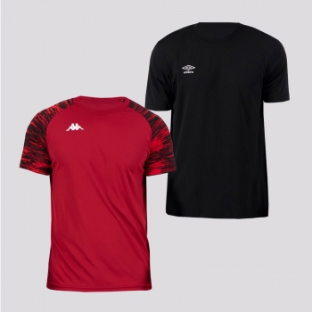 Kit Camisas Umbro e Kappa Preta e Vermelha