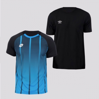 Kit Camisas Umbro e Lotto Preta e Azul