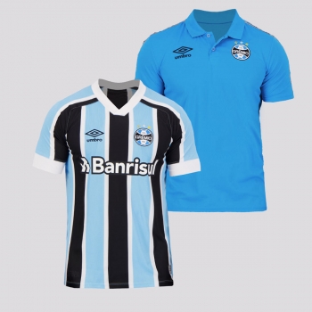 Kit Camisas Umbro Grêmio I 2021 + Polo Viagem 2021 Azul