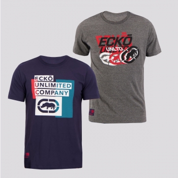Kit de 2 Camisetas Ecko Basic Classic Marinho e Cinza