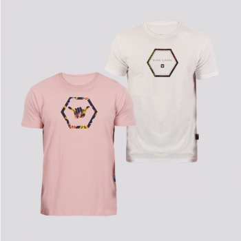 Kit de 2 Camisetas Hang Loose Basic Rosa e Branca