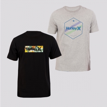 Kit de 2 Camisetas Hurley Basic Preta e Cinza