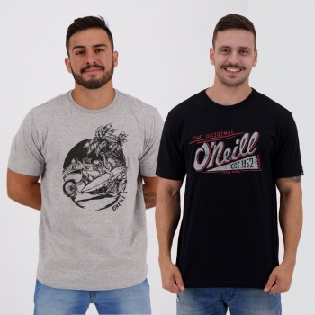 Kit de 2 Camisetas O'Neill Preta e Cinza Mescla