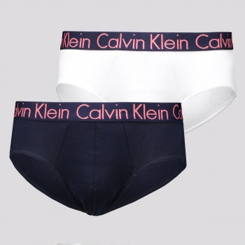 Kit de 2 Cuecas Slip Calvin Klein Brief Cotton Azu