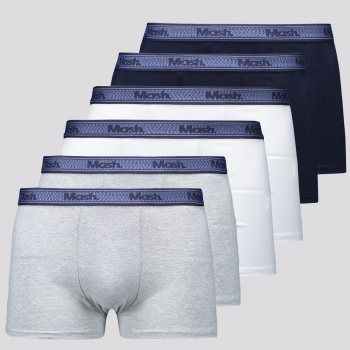 Kit de 6 Cuecas Boxer Mash Cotton Elastic Azul e Branca