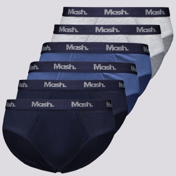 Kit de 6 Cuecas Mash Slip Cotton Elastic Azul e Cinza