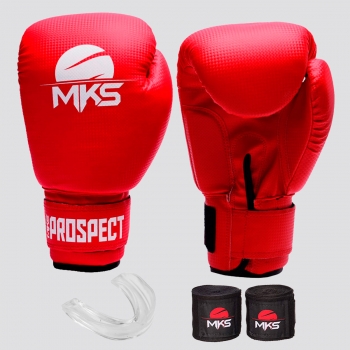 Kit de Luva de Boxe com Bandagem e Bucal MKS Prospect Vermelha