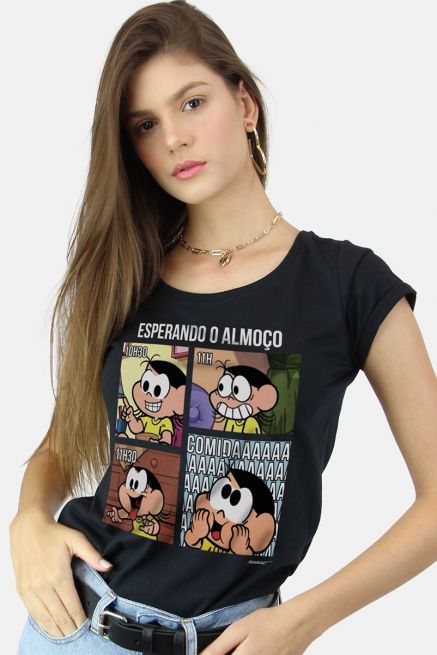 Camiseta Feminina Turma da Mônica Magali Esperando o Almoço