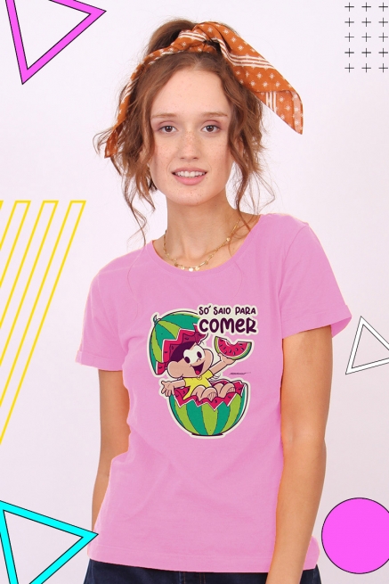 Camiseta Feminina Turma da Mônica Magali Só Saio para Comer