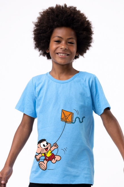 Camiseta Infantil Turma Da Mônica Cascão Soltando Pipa