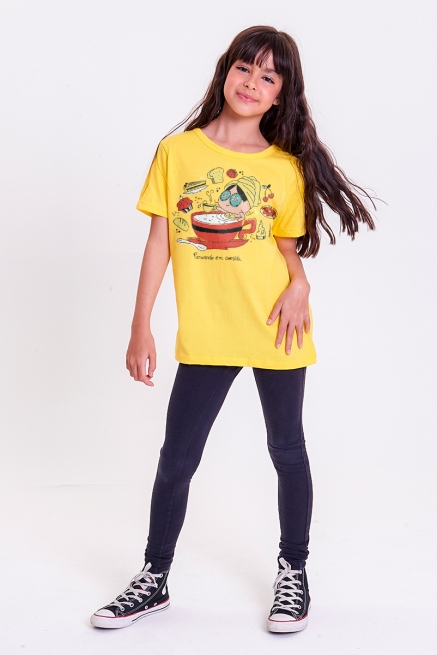 Camiseta Infantil Turma da Mônica Pensando em Comida