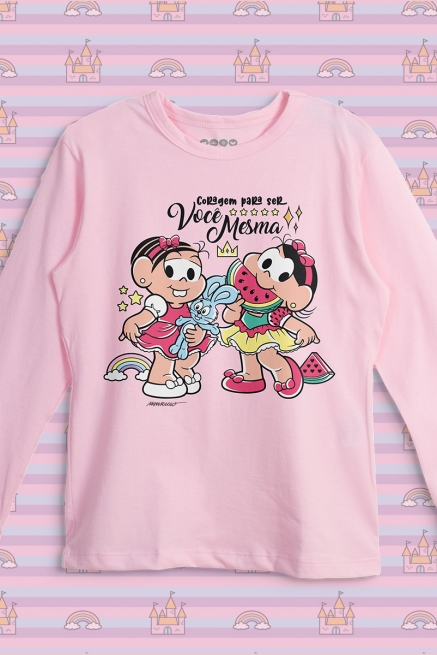 Camiseta Manga Longa Infantil Turma da Mônica Coragem para Ser Você Mesma