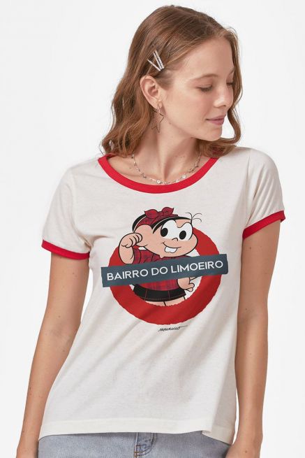 Camiseta Ringer Feminina Turma da Mônica Bairro do Limoeiro