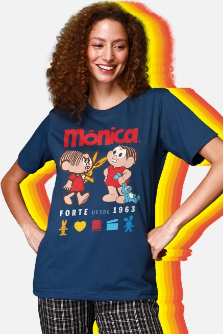 Camiseta Unissex Turma da Mônica Mônica e Sansão Retrô
