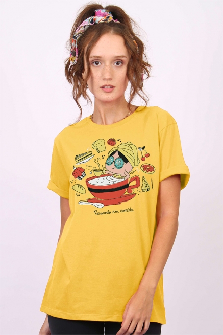 Camiseta Unissex Turma da Mônica Pensando em Comida