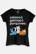 Camiseta Feminina Turma da Mônica Catioro e Gatíneo e Porquíneo