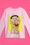 Camiseta Manga Longa Infantil Turma da Mônica Magali comendo Melancia