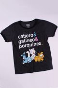 Camiseta Ringer Feminina Turma da Mônica Catioro e Gatíneo e Porquíneo