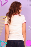 Camiseta Ringer Feminina Turma da Mônica Marina Levanta a Mão