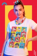 Camiseta Ringer Tricolor Feminina Turma da Mônica Donas da Rua Pop Art