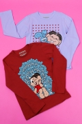 Combo 2 Camisetas Infantis de Manga Longa Turma da Mônica Sansão e Mônica Abraço + Trono de Sansão