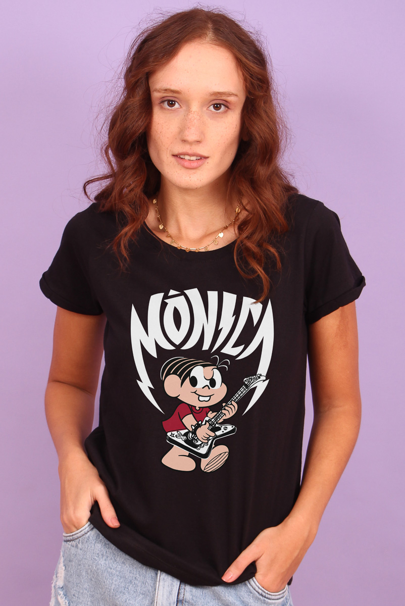 Camiseta Feminina Turma da Mônica - Mônica Rockstar