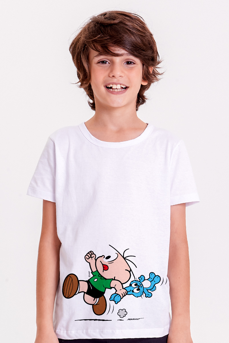 Camiseta Infantil Turma da Mônica Cebolinha Fugindo