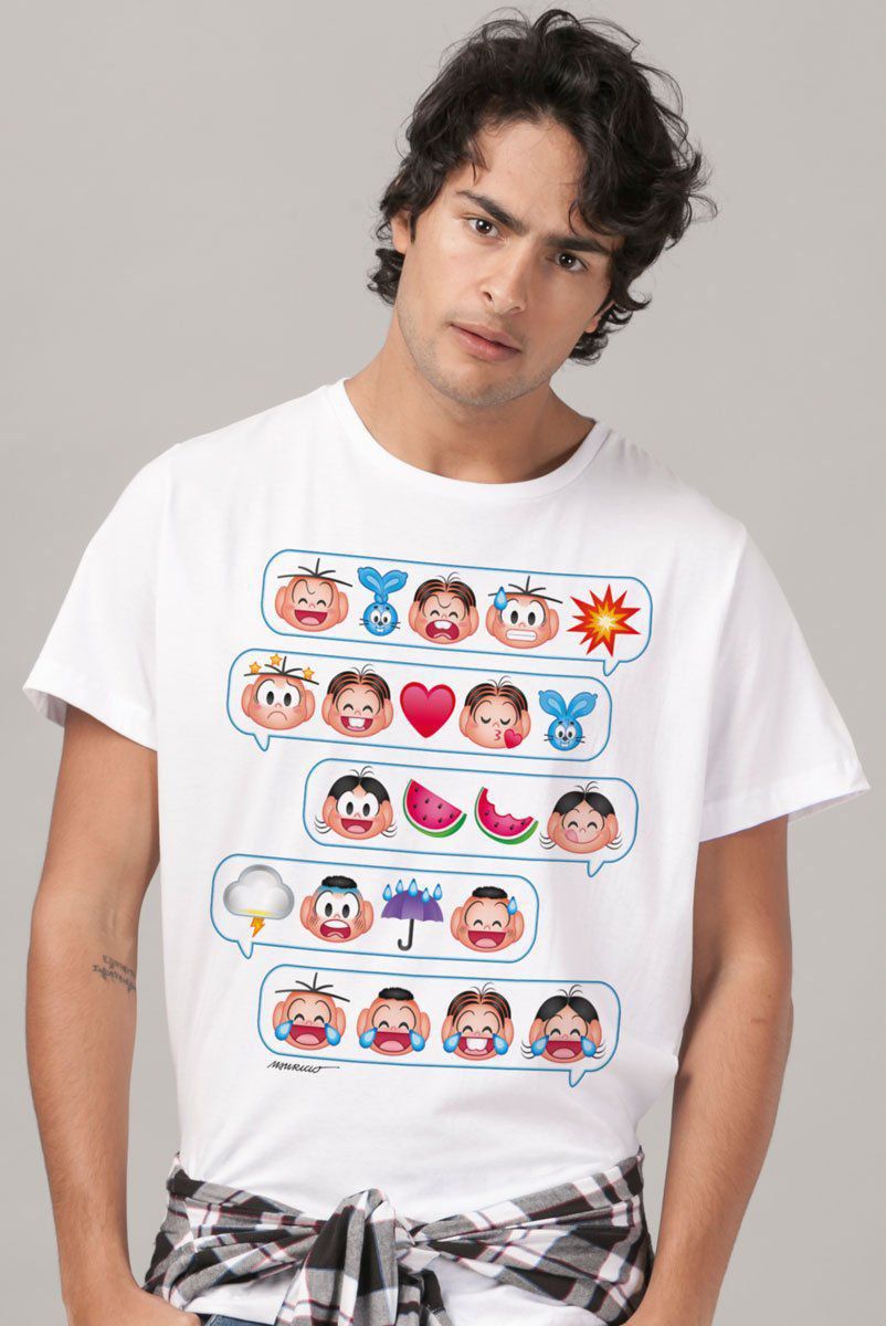 Camiseta Masculina Turma da Mônica Emoji