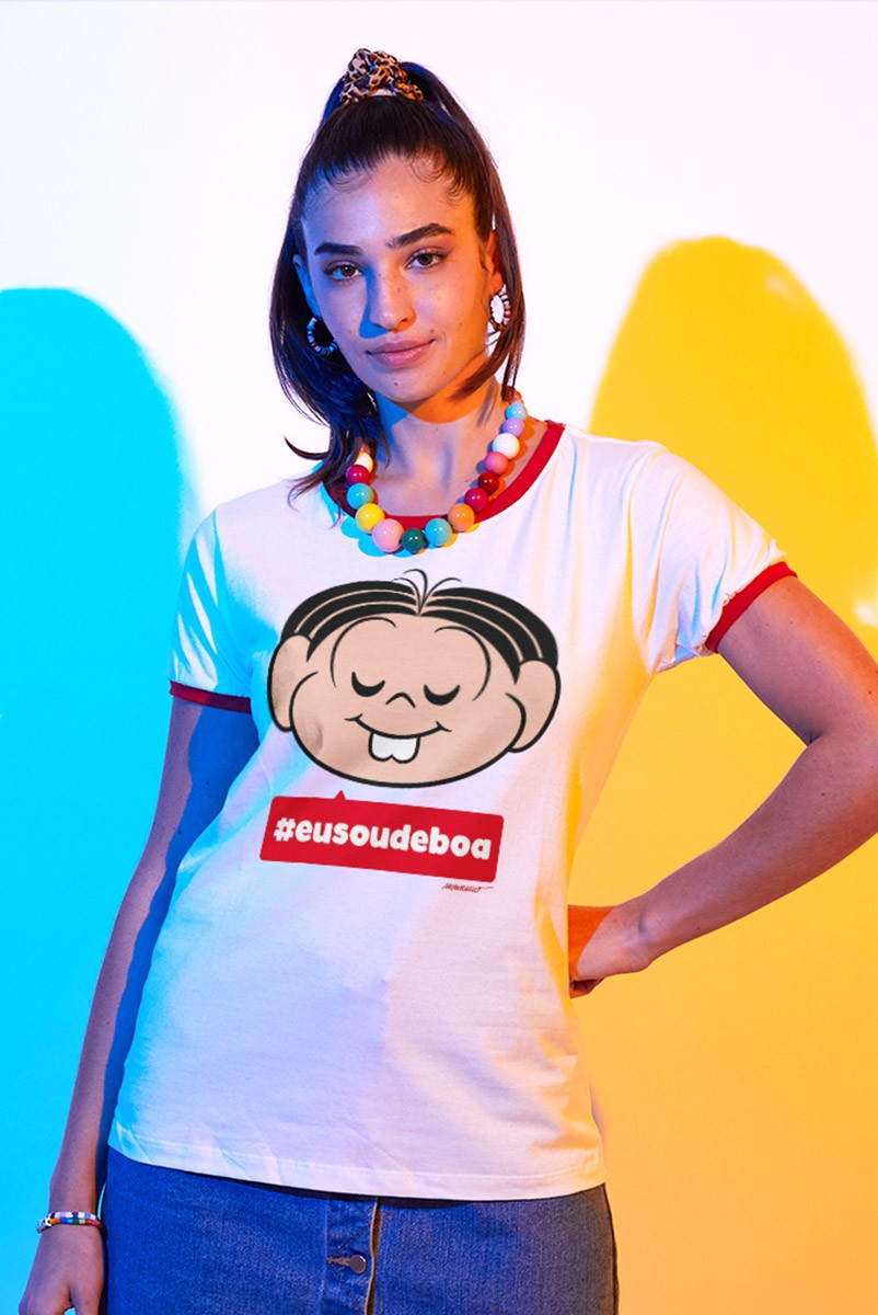 Camiseta Ringer Feminina Turma da Mônica #Eusoudeboa