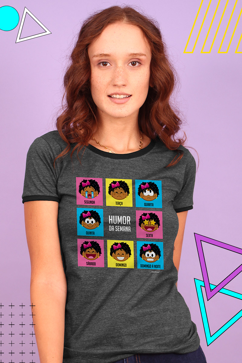 Camiseta Ringer Feminina Turma da Mônica Milena Humor da Semana