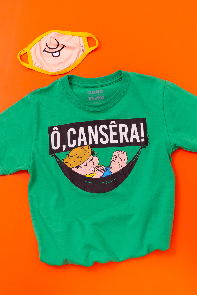 Combo Camiseta Infantil Turma da Mônica Chico Bento Ô, Cansêra + Máscara