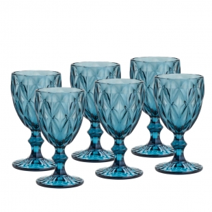 Conjunto 6 Taças 325ml P/Água de Vidro Sodo-Calcico Diamond Azul Lyor
