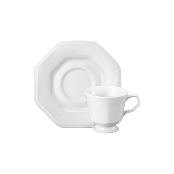 Xícara de Chá com pires Linha Prisma Branco Porcelana Schmidt