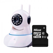 Câmera IP Sem Fio Wifi HD 720p Robo Wireless, Com áudio, Grava em Cartão SD, com 2 Antenas e Visão Noturna + Cartão SD para Armazenamento 16GB