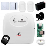 Central Alarme JFL SmartCloud 18 com 18 zonas + 2 Sensores Magnético Sem Fio + 2 Sensores de Alarme Infravermelho + Módulo Ethernet e Wi-Fi JFL ME-05 WB + Cabo 4 Vias 0,50mm 10m + Bateria + Sirene