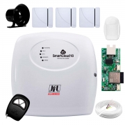 Central Alarme JFL SmartCloud 18 com 18 zonas + 3 Sensores Magnético Sem Fio + 1 Sensor de Alarme Infravermelho + Módulo Ethernet e Wi-Fi JFL ME-05 WB + Cabo 4 Vias 0,50mm 10m + Sirene