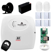 Central Alarme JFL SmartCloud 18 com 18 zonas + 4 Sensores Magnético Sem Fio + 2 Sensores de Alarme Infravermelho + Módulo Ethernet e Wi-Fi JFL ME-05 WB + Cabo 4 Vias 0,50mm 10m + Bateria + Sirene