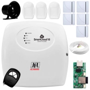 Central Alarme JFL SmartCloud 18 com 18 zonas + 5 Sensores Magnético Sem Fio + 3 Sensores de Alarme Infravermelho + Módulo Ethernet e Wi-Fi JFL ME-05 WB + Cabo 4 Vias 0,50mm 10m + Sirene