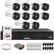 Kit 10 Câmeras Intelbras VHD 1230 B Full HD 1080p Bullet Visão Noturna de 30 metros IP67 + Dvr Intelbras MHDX 3116-C 16 Canais + HD 1TB Purple