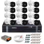 Kit 12 Câmeras Intelbras VHL 1220 B Full HD 1080 Lite + DVR Intelbras - Câmeras com 20m Infravermelho de Visão Noturna + Fonte, Cabos e Acessórios