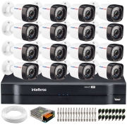 Kit 16 Câmeras de Segurança Full HD 1080p Lite 20 Metros Infravermelho + DVR Intelbras + HD + Cabos e Acessórios