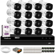 Kit 16 Câmeras Intelbras VHD 1015 Bullet HD 720p Lente 3.6mm Visão Noturna 15M Proteção IP67 + DVR Intelbras MHDX 1216 16 Canais Multi HD + HD 1TB