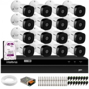Kit 16 Câmeras Intelbras VHD 1015 Bullet HD 720p Lente 3.6mm Visão Noturna 15M Proteção IP67 + DVR Intelbras MHDX 1216 16 Canais Multi HD + HD 2TB