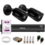 Kit 2 Câmeras Black Intelbras VHD 1220 B G6 Full HD 1080p + Gravador de Vídeo Digital iMHDX 3004 com Reconhecimento Facial 4 Canais + HD 1TB