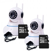 Kit 2 Câmeras de Segurança IP Sem Fio Wifi HD 720p Robo Wireless + Cartão SD de Armazenamento 16GB