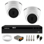 Kit 2 Câmeras Dome HD 720p Intelbras VHL 1120 D 3,6mm IR 20 + DVR Gravador de Video Inteligente Intelbras MHDX 1204 4 Canais H.265+