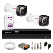 Kit 2 Câmeras Full HD 1080p 2MP Bullet 20 Metros Infravermelho Tudo Forte + DVR Gravador de Video Inteligente Intelbras MHDX 1204 4 Canais H.265+